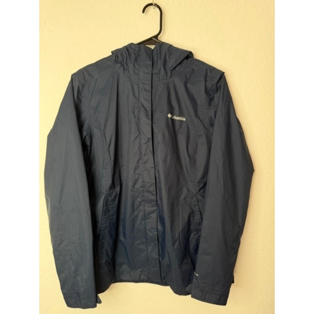 Columbia Womens Navy Blue Hooded Rain Jacket Windbreaker Size M Mesh Lined